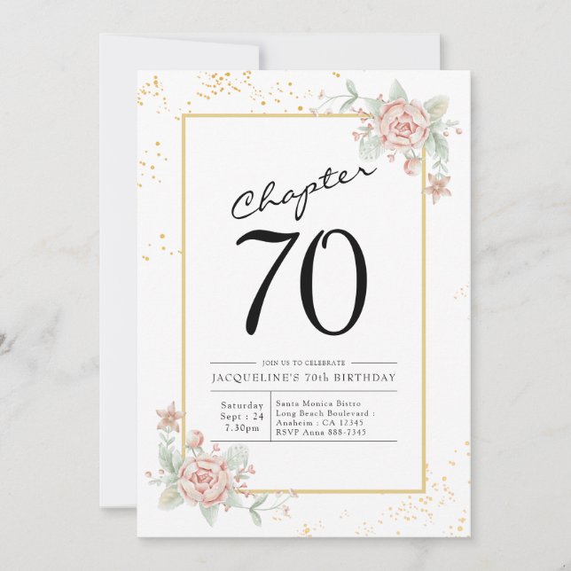 Convites 70 Birthday Blush Floral (Frente)