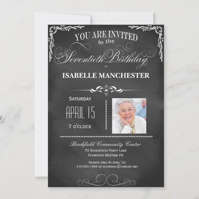 Convites 70 Birthday Chalkboard Typography Party (Frente)