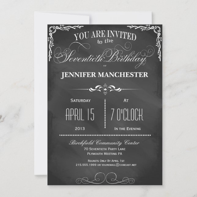 Convites 70 Birthday Chalkboard Typography Party (Frente)