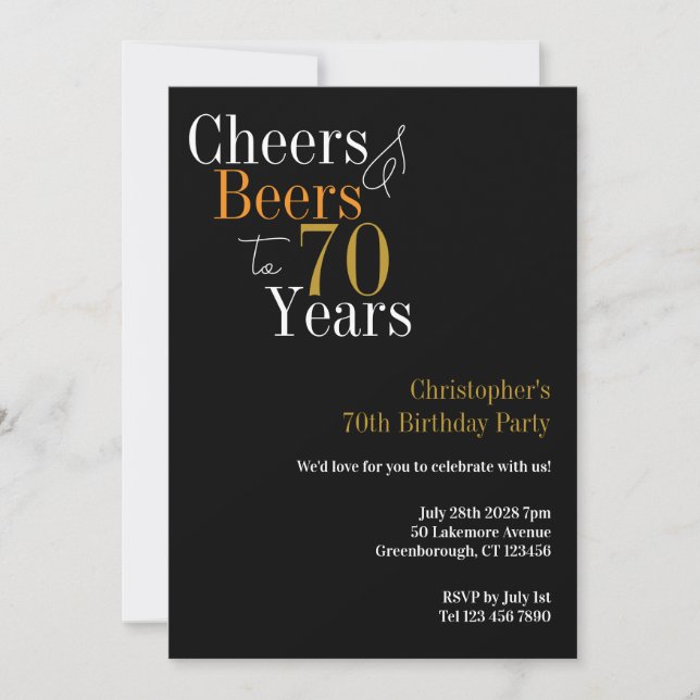 Convites 70 Birthday Cheers and Beers Party (Frente)