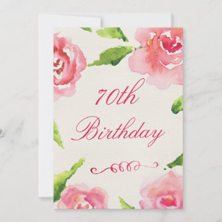 Convites 70 Birthday Chic Rosas de Aquarela