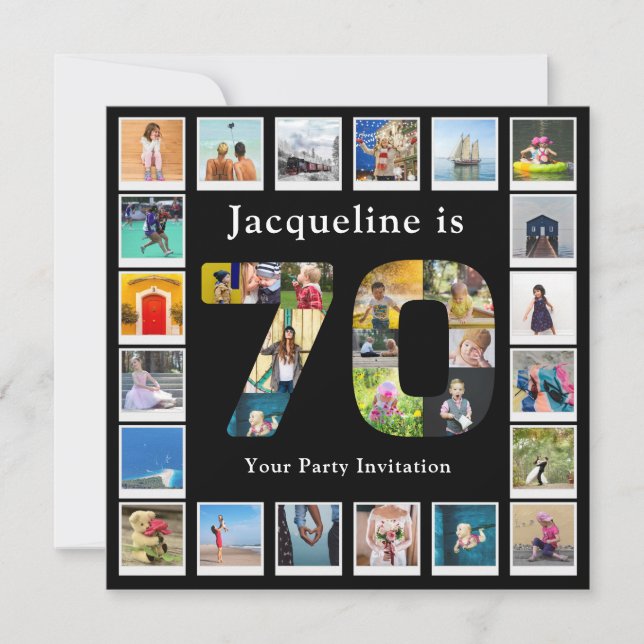 Convites 70 Birthday Design de Sua Própria Colagem de Fotos (Frente)