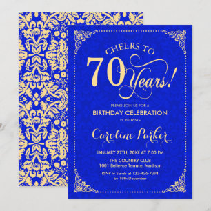 Convites 70 Birthday - Dourado Damasco Azul