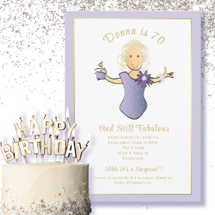 Convites 70 Birthday Elegant Blue Dourado Fabuloso 70