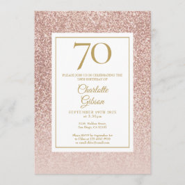 Convites 70 Birthday Elegant Rosa Dourada Glitter