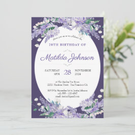 Convites 70 Birthday Floral Dark Purple Wisteria Elegante