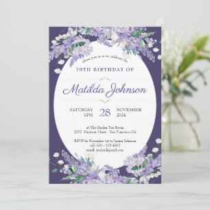 Convites 70 Birthday Floral Dark Purple Wisteria Elegante