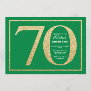 Convites 70 Birthday Green e Dourado brilho
