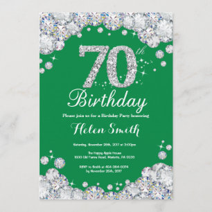 Convites 70 Birthday Green e Silver Diamond