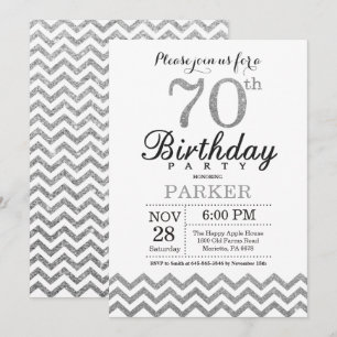 Convites 70 Birthday Invitation Silver Glitter