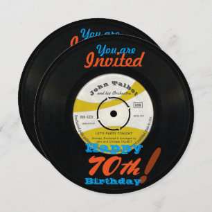 Convites 70 Birthday Invite Retro Vinil Record 45 RPM