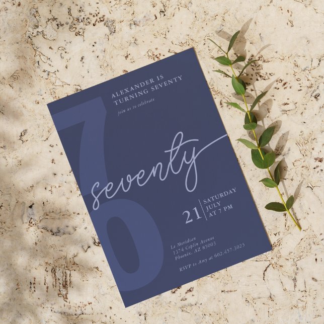 Convites 70 Birthday - Marinho minimalista (Criador carregado)