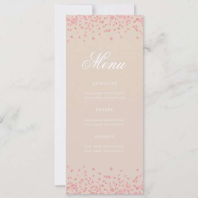 Convites 70 Birthday Menu Rosa do Dourado Champanhe Confett (Verso)