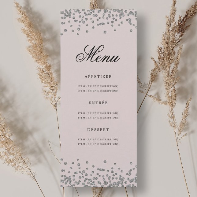 Convites 70 Birthday Menu Silver Confetti Rosa (Criador carregado)