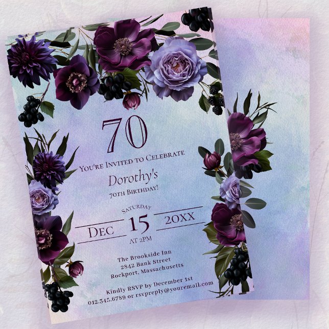 Convites 70 Birthday Moody Purple Gothlower (Criador carregado)