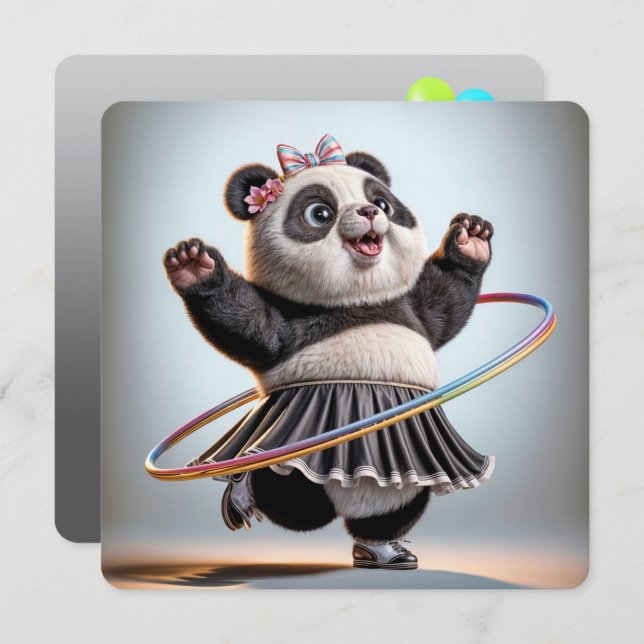 Convites 70 Birthday Panda Bear Com Hula Hoop (Frente/Verso)