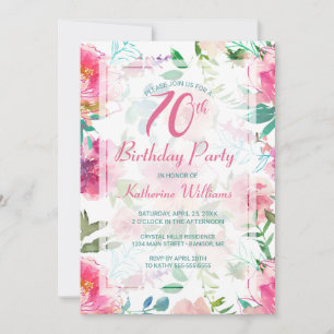 Convites 70 Birthday - Partido Tropical Floral Rosa