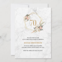 70 Birthday Pink Floral White Marble Chic