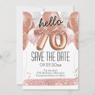 Convites 70 Birthday Pink Glitter Salvar a Data