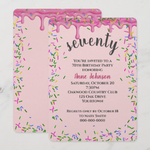 Convites 70 Birthday Pink Iching E Sprinkles