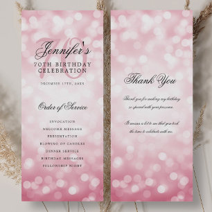 Convites 70 Birthday Program Blush Pink Bokee Obrigado