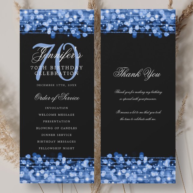 Convites 70 Birthday Programa Marinho Azul com Obrigado (70th Birthday Program Navy Blue w/ Thank You)