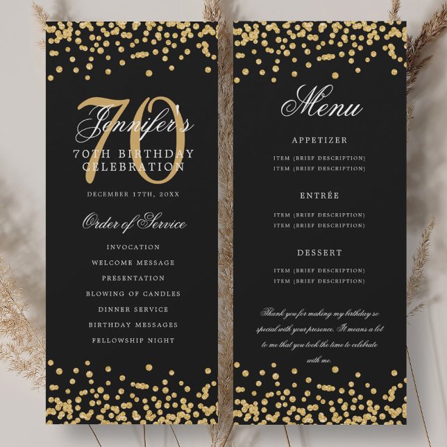 Convites 70 Birthday Programa Menu Obrigado Confetti Dourad (Criador carregado)