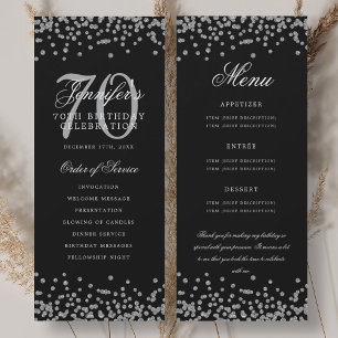 Convites 70 Birthday Programa Menu Obrigado U Silver Black