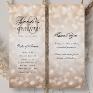 Convites 70 Birthday Programa Rosa do Dourado Bokeh com agr