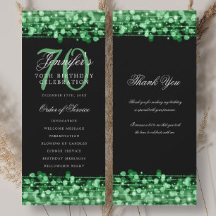 Convites 70 Birthday Programa Verde com Obrigado