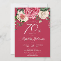 70 Birthday Red Floral Botanista Partido Elegante
