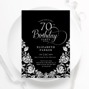 Convites 70 Birthday Rosas de Prata Negra