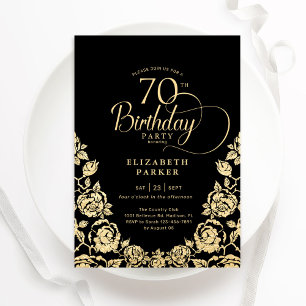 Convites 70 Birthday Rosas Dourados