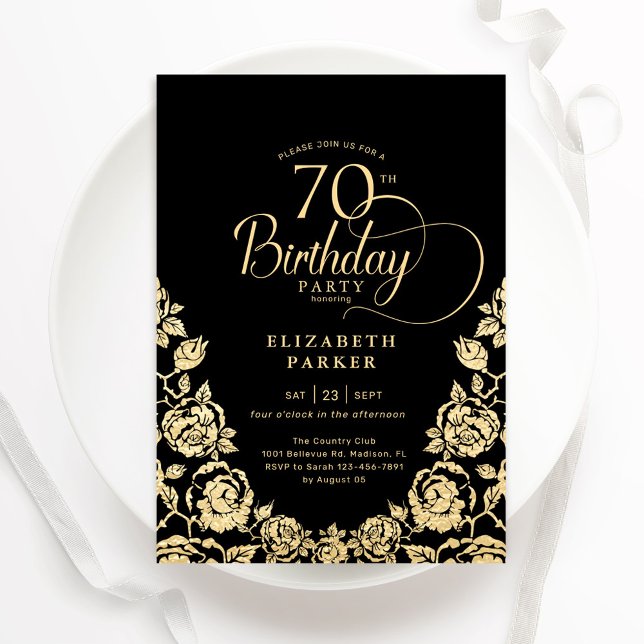 Convites 70 Birthday Rosas Dourados (Criador carregado)