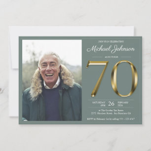 Convites 70 Birthday Sage Green Text Classy Foto