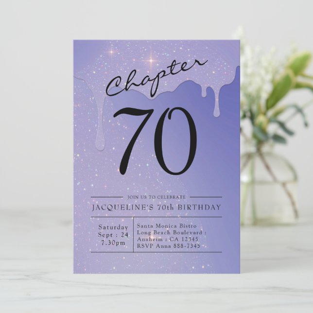 Convites 70 Birthday Script Glitter (Em pé/Frente)