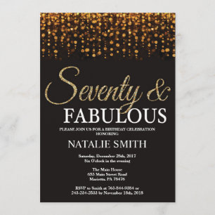 Convites 70 Birthday Ssetenta e fabulosa e Dourada Glitter