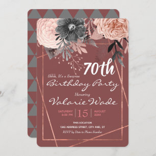 Convites 70 Birthday Surprise Party - Rosas Rosa