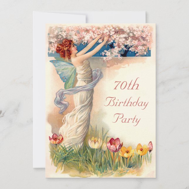 Convites 70 Birthday Vintage Fairy Blossom (Frente)