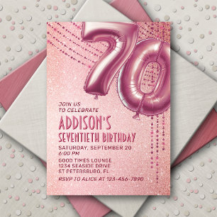 Convites 70 Birthday Womens Rosa Dourado
