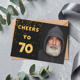 Convites 70 de aniversário de animação de fotos de ouro neg