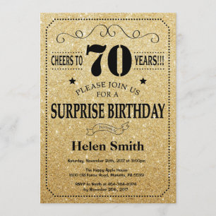 Convites 70 de Aniversário de Surpresa Preto e Brilhante D