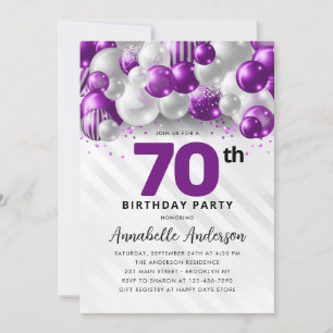 Convites 70 de Aniversário do Balão Violeta Roxo
