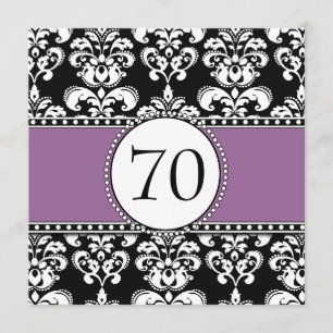 Convites 70 de Aniversário do Black Damask Mauve Purple