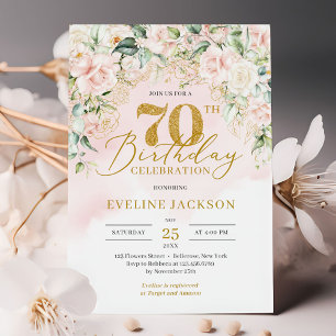 Convites 70 de aniversário do Dourado número de rosas rosa-