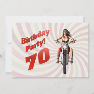 Convites 70 de festa de aniversário com uma menina numa mo