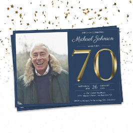 Convites 70 de Foto Azul Clássica do Marinho de Texto Doura