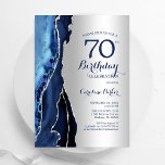 Convites 70 de Marinho Azul de  de Prata Aniversário<br><div class="desc">convite de aniversário 70 azul marinho e agate prateado. Elegante design moderno com cor azul-real de água agate marble geode fundo, faux glitter prata e script de tipografia. Trendy convida o cartão perfeito para uma comemoração de dia das mulheres na moda. Impressos convites Zazzle ou modelo de impressão digital instantânea...</div>