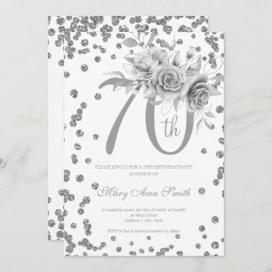 Convites 70 de Silver Floral e Confetti 