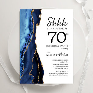 Convites 70 de Surpresa Dourada de Agate Azul marinho Anive